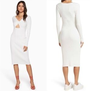 Ramy Brook Pilar Ivory Ribbed Knit Dress NWT Sz Lg Ret $425 Engagement Photos